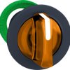 Toggle switch, 3 positions, illuminable, groping, waistband round, orange, front ring gray, mounting Ø 30.5 mm, ZB5FK1753