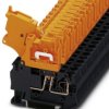 Lever disconnect terminal, spring balancer connection, 0.08-6.0 mm², 2 pole, 20 A, 6 kV, black/orange, 3035140