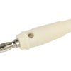Wtyk bananowy; 4mm; 25.411.6; biały; 56,5mm; przykręcany; wtykany (gniazdo bananowe 4mm); 24A; 60V; mosiądz niklowany; PE; Amass