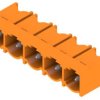 Pin header, 5 pole, pitch 7.62 mm, angled, orange, 1980400000