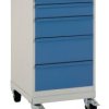 Manuflex LS1044.5007 Szafka szufladowa PROTEC, przenośna wysokość użytkowa 700 mm, 5 szuflad obudowa: Niebieska instrukc