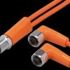 Sensor actuator cable, M12 cable plug, straight, A to 2 x M12 cable socket, angled, A, 5 pole, 1 m, PVC, orange, 4 A, EVT334