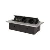 Gniazdo meblowe wpuszczane w blat z grubym rantem. 2x2P+Z. 3 porty USB. srebrne OR-AE-1324/G