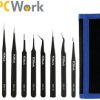 601057 Tweezers set, ESD-safe, 9 pieces, stainless steel