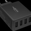 1001-0107 USB charger HC430, 30 W, 5 V, 3000 mA, 4 ports, black