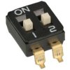 Przełącznik; DIP switch; 2 tory; DIPS2CS; czarny; powierzchniowy (SMD); h=3,4 + suwak 0,4mm; 25mA; 24V DC; biały; SAB switches;