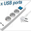 NV56-3WL Power strip, 3-way, 2x USB, white, 3 m