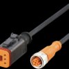 Sensor actuator cable, DEUTSCH cable socket, straight to M12 cable socket, straight, A, 6 pole, 1 m, PUR, black, 4 A, E12681