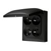 Simon Aquaclick Gniazdo IP44, 4-krotne z uziem., klapka w kolorze, z przesł. torów prąd. czarny ACGZ4Z/49