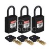 Kłódka LOTO SafeKey kompaktowa, nylonowa, szekla 25 mm, czarna (3 szt.), 150193