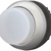 Pushbutton, illuminable, groping, waistband round, white, front ring silver gray, mounting Ø 22.5 mm, 216965