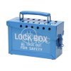 Przenośna metalowa skrzynka blokowania grupowego LOTO, niebieska, 045190