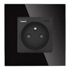 Gniazdo elektryczne pojedyncze z USB A+C 20W - szklana ramka - czarne - Tawoia Glass