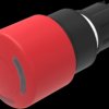 Mushroom pushbutton, rotary release, illuminable, latching, waistband round, red, front ring black, mounting Ø 22.3 mm, 45-2D36.