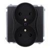 Simon Basic Gniazdo wtyczkowe podwójne z uziemieniem (moduł), z przesł. torów prądowych, zaciski śrubowe czarny BMGZ2MZ.01/49