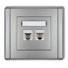 FLEXI Gniazdo telefoniczne pojedyncze 1xRJ11 + komputerowe pojedyncze 1xRJ45, kat. 5e, 8-stykowe, beznarzędziowe srebrny metalik