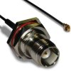 Coaxial cable, TNC jack (straight) to AMC plug (angled), 50 Ω, 1.13 mm micro cable, grommet black, 300 mm, 336203-12-0300