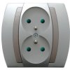 GAZELA Gniazdo podwójne z uziemieniem z przesłonami srebro + tytan GP-2JZP/18/23 OSPEL
