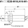 E2B-M18LN16-M1-B1 Czujnik indukcyjny, M18x1, PNP/NO, sr=16mm, złącze M12, dł. obudowy 81mm, czoło odkryte, OMRON, E2BM18LN16M1B1