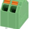 PCB terminal, 2 pole, pitch 3.81 mm, AWG 24-16, 9 A, spring-clamp connection, green, 1751477