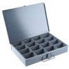 Skrzynka z przegródkami l. przedziałów: 16 szerokość: 339mm wysokość: 50mm głębokość: 234mm Stal Szary