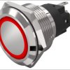 Vandal-proof pushbutton, silver, illuminated  (red), mounting Ø 22 mm, IP65/IP67, 82-6651.1114