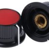 Pokrętło potencjometru oś: 6mm średnica: 28mm Okrągłe Plastik Czarny, czerwony RS PRO