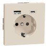 USB charger + socket-outlet, Merten System Design, 2P + E, 16A screwless terminals, glossy, sahara MTN2367-6033