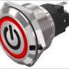 Vandal-proof pushbutton switch, silver, illuminated  (red), mounting Ø 22 mm, IP65/IP67, 82-6151.2114.B002