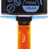 Wyświetlacz OLED 1.54cal Niebieski macierz pasywna 128 x 64pikseli Midas TAB I2C, równoległe, SPI