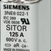NH fuse NH00, 125 A, GS, 250 V (DC), 690 V (AC), 100 kA breaking capacity, 3NE1022-0