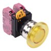 YW4L-A4E02Q0Y Yellow 22mm Metal Bezel Mushroom Maintained Push Button Switch 2NC IP65 IDEC