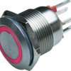 Vandal-proof pushbutton, 2 pole, silver, illuminated  (red), 0.05 A/24 V, mounting Ø 19.2 mm, IP66, MPI002/28/RD