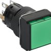 Pushbutton, illuminable, groping, 2 Form C (NO/NC), waistband square, green, front ring black, mounting Ø 16 mm, XB6ECW3B2P