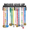 Wieszak metalowy na medale napis Never give up 60cm