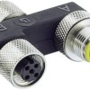 Adapter, 2 x M12 (5 pole, socket) to M12 (5 pole, plug), T-shape, 7843