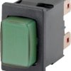 Pushbutton switch, 2 pole, green, illuminated  (green), 10 (8) A/250 VAC, 12 (8) A/250 VAC, 16 (4) A/250 VAC, 19.2 x 12.9 mm, IP