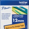 TZE-B31 laminated writing tape, black on signal orange, 12mm