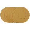 Draper 59766 Gold Sand. Discs-Hook&Loop 125mm 320Grit 8 Dust Extract Holes 10Pc
