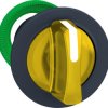 Toggle switch, 3 positions, illuminable, latching, waistband round, yellow, front ring gray, 45°, mounting Ø 30.5 mm, ZB5FK1583