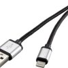 Renkforce Kabel USB USB 2.0 Złącze męskie USB-A, Złącze męskie Lightning 1.00 m ciemnoszary w rękawie RF-3969333