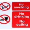 Znak zakazu PP Biały Zakaz palenia, jedzenia i picia, No smoking - No drinking - No eating, Angielski Nie Znak