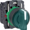 Toggle switch, illuminable, latching, 1 Form A (N/O) + 1 Form B (N/C), waistband round, green, front ring black, 3 x 45°, mounti