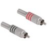 Pair of RCA Chinch Plugs for Cable, Metal, Black + Red Strips - 2 pcs