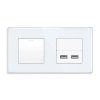 Włącznik światła + moduł ładowarki USB (2 gniazda USB 2,4A) z ramką szklaną podwójną - biały - Tawoia Glass