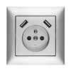 Sentia Gniazdo pojedyncze z/u 16A z USB 2x2,1A 5VDC z przesłonami i ramką srebrne GPT 2P+Z 2xUSB 1488-06