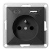 Gniazdo pojedyncze p/t 2P+Z z ładowarką USB A+C Pearl, 16A, 250V, PT-16P/USB, czarny,OR-OE-7705/USBAC/B