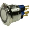 Przełącznik; przyciskowy; GQ22-11E/R/12V/S; ON-(OFF)+OFF-(ON); 2 tory; podświetlenie LED 12V; czerwony; ring; monostabilny; na p