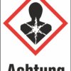 Hazardous goods sign, symbol: GHS08/text: "Achtung", (W) 26 mm, plastic, 013.32-9-37X26-W1 / 36 ST