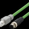 Sensor actuator cable, M12 cable plug, straight, D to RJ45 plug, straight, 4 pole, 10 m, PVC, green, 1 A, E12204